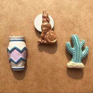 3 magnets 2” tall Boho Southwest cactus coyote